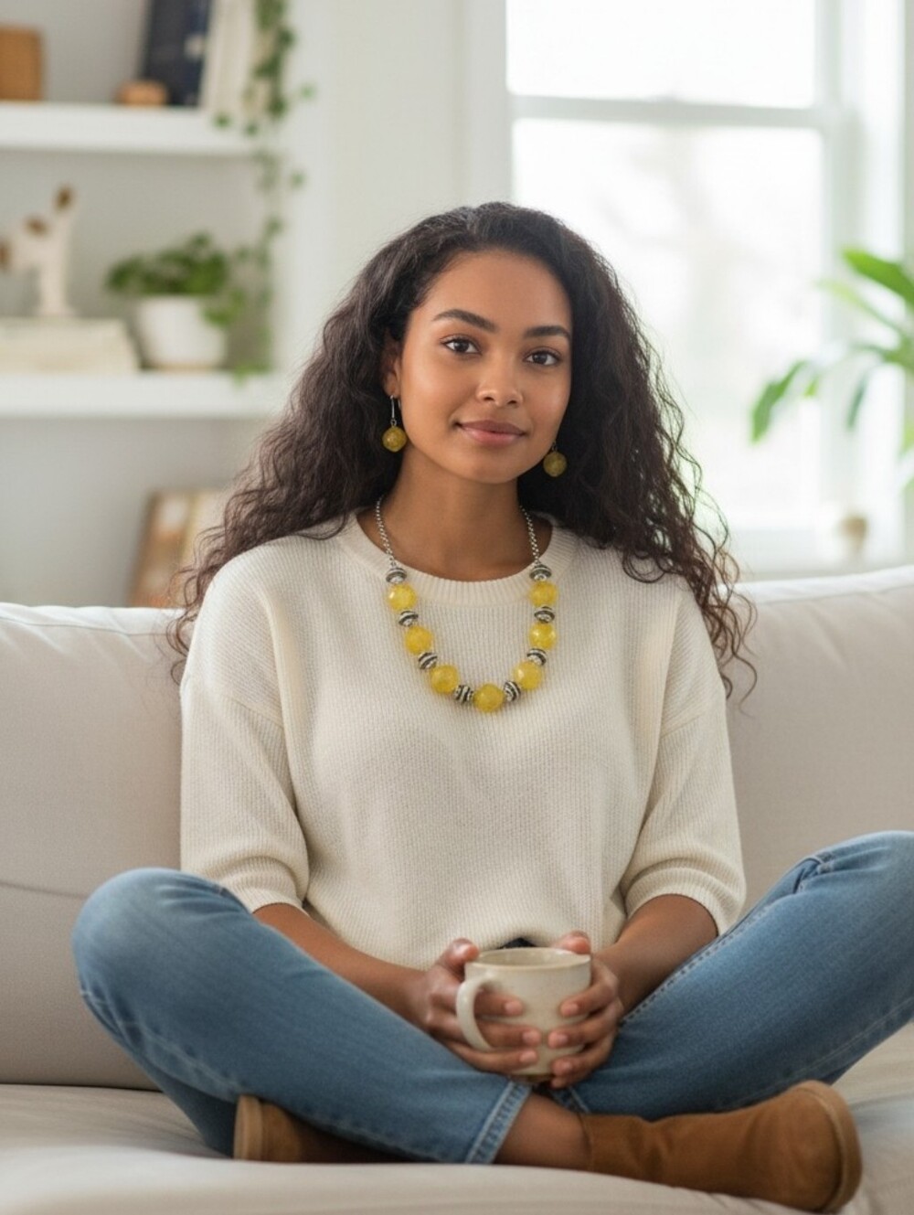 New Icy Marbled Sunshine Yellow Statement Set